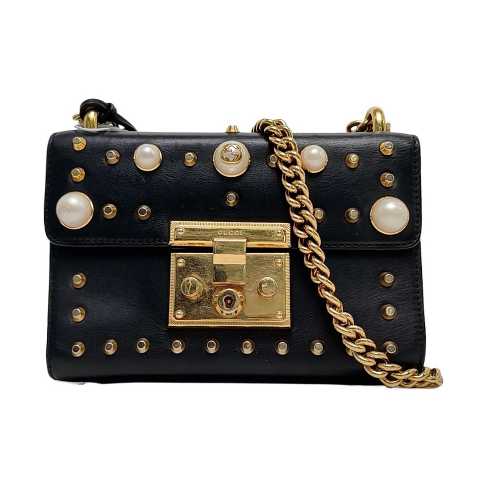 ♥️Gucci Padlock Gucci Black Leather Crossbody Bag with Gold Accents Handbag ♥️
